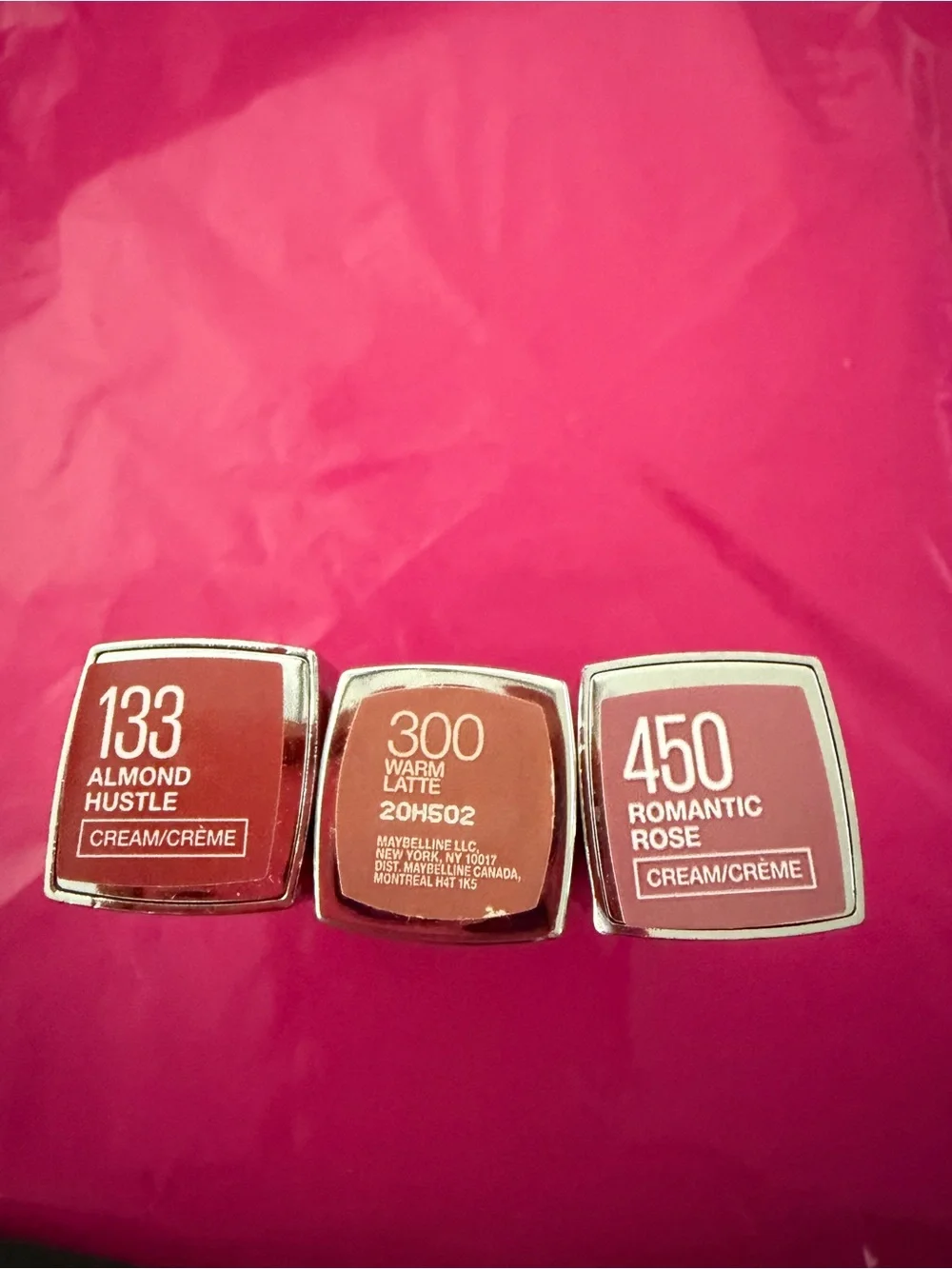 Maybelline Cream Lipstick Set — Almond Hustle, Warm Latte, Romantic Rose